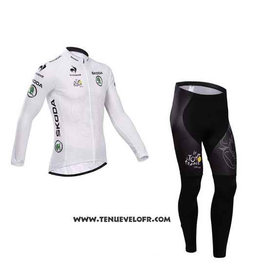 2014 Maillot Ciclismo Tour DE France Blanc Manches Longues et Cuissard